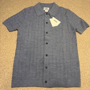 NWT Jason Wu Merino Wool Knit Short Sleeve Button-Down Polo Men's Small Blue